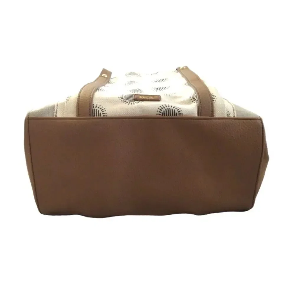 RELIC Printed Cream Canvas and Tan Faux Leather Shoulder Tote‎ Bag